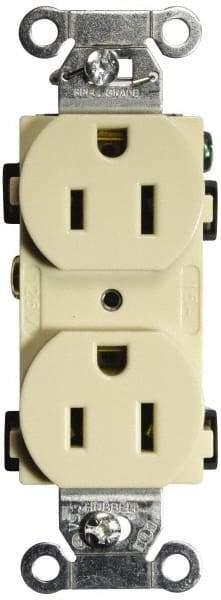 Hubbell Wiring Device-Kellems - 125 VAC, 15 Amp, 5-15R NEMA Configuration, Ivory, Specification Grade, Self Grounding Duplex Receptacle - 1 Phase, 2 Poles, 3 Wire, Flush Mount - Best Tool & Supply