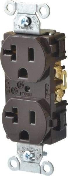 Hubbell Wiring Device-Kellems - 125 VAC, 20 Amp, 5-20R NEMA Configuration, Brown, Specification Grade, Self Grounding Duplex Receptacle - 1 Phase, 2 Poles, 3 Wire, Flush Mount - Best Tool & Supply