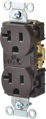 Hubbell Wiring Device-Kellems - 125 VAC, 20 Amp, 5-20R NEMA Configuration, Brown, Specification Grade, Self Grounding Duplex Receptacle - 1 Phase, 2 Poles, 3 Wire, Flush Mount - Best Tool & Supply