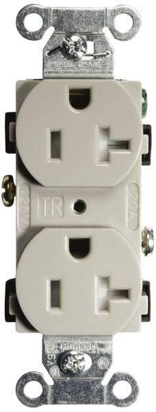 Hubbell Wiring Device-Kellems - 125 VAC, 20 Amp, 5-20R NEMA Configuration, Gray, Specification Grade, Self Grounding Duplex Receptacle - 1 Phase, 2 Poles, 3 Wire, Flush Mount, Tamper Resistant - Best Tool & Supply