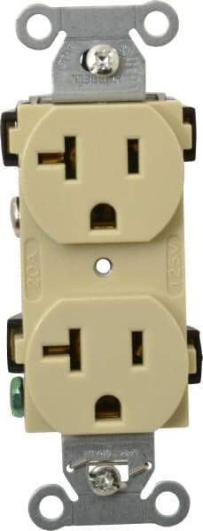 Hubbell Wiring Device-Kellems - 125 VAC, 20 Amp, 5-20R NEMA Configuration, Ivory, Specification Grade, Self Grounding Duplex Receptacle - 1 Phase, 2 Poles, 3 Wire, Flush Mount - Best Tool & Supply