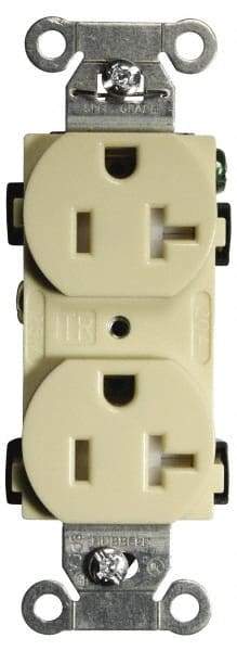 Hubbell Wiring Device-Kellems - 125 VAC, 20 Amp, 5-20R NEMA Configuration, Ivory, Specification Grade, Self Grounding Duplex Receptacle - 1 Phase, 2 Poles, 3 Wire, Flush Mount, Tamper Resistant - Best Tool & Supply