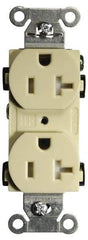 Hubbell Wiring Device-Kellems - 125 VAC, 20 Amp, 5-20R NEMA Configuration, Ivory, Specification Grade, Self Grounding Duplex Receptacle - 1 Phase, 2 Poles, 3 Wire, Flush Mount, Tamper Resistant - Best Tool & Supply