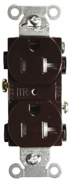 Hubbell Wiring Device-Kellems - 125 VAC, 20 Amp, 5-20R NEMA Configuration, Brown, Specification Grade, Self Grounding Duplex Receptacle - 1 Phase, 2 Poles, 3 Wire, Flush Mount, Tamper Resistant - Best Tool & Supply