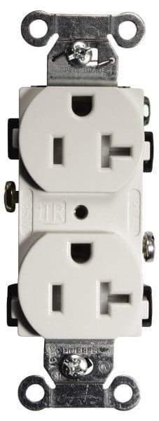 Hubbell Wiring Device-Kellems - 125 VAC, 20 Amp, 5-20R NEMA Configuration, White, Specification Grade, Self Grounding Duplex Receptacle - 1 Phase, 2 Poles, 3 Wire, Flush Mount, Tamper Resistant - Best Tool & Supply