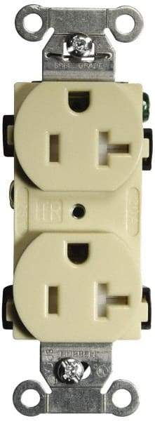 Hubbell Wiring Device-Kellems - 125 VAC, 20 Amp, 5-20R NEMA Configuration, Ivory, Specification Grade, Self Grounding Duplex Receptacle - 1 Phase, 2 Poles, 3 Wire, Flush Mount, Tamper Resistant - Best Tool & Supply