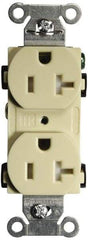 Hubbell Wiring Device-Kellems - 125 VAC, 20 Amp, 5-20R NEMA Configuration, Ivory, Specification Grade, Self Grounding Duplex Receptacle - 1 Phase, 2 Poles, 3 Wire, Flush Mount, Tamper Resistant - Best Tool & Supply