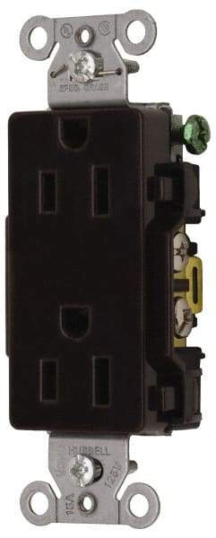 Hubbell Wiring Device-Kellems - 125 VAC, 15 Amp, 5-15R NEMA Configuration, Brown, Specification Grade, Self Grounding Duplex Receptacle - 1 Phase, 2 Poles, 3 Wire, Flush Mount - Best Tool & Supply