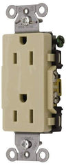 Hubbell Wiring Device-Kellems - 125 VAC, 15 Amp, 5-15R NEMA Configuration, Ivory, Specification Grade, Self Grounding Duplex Receptacle - 1 Phase, 2 Poles, 3 Wire, Flush Mount - Best Tool & Supply