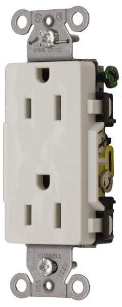 Hubbell Wiring Device-Kellems - 125 VAC, 15 Amp, 5-15R NEMA Configuration, White, Specification Grade, Self Grounding Duplex Receptacle - 1 Phase, 2 Poles, 3 Wire, Flush Mount - Best Tool & Supply