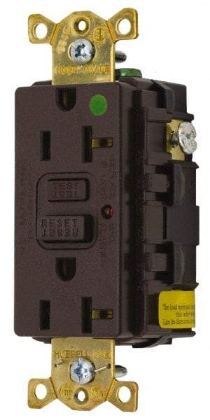 Hubbell Wiring Device-Kellems - 1 Phase, 5-20R NEMA, 125 VAC, 20 Amp, Self Grounding, GFCI Receptacle - 2 Pole, Back and Side Wiring, Hospital Grade - Best Tool & Supply