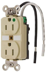 Hubbell Wiring Device-Kellems - 125 VAC, 15 Amp, 5-15R NEMA Configuration, Ivory, Hospital Grade, Self Grounding Duplex Receptacle - 1 Phase, 2 Poles, 3 Wire, Flush Mount, Chemical, Corrosion and Impact Resistant, Tamper Resistant - Best Tool & Supply