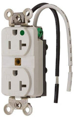 Hubbell Wiring Device-Kellems - 125 VAC, 20 Amp, 5-20R NEMA Configuration, White, Hospital Grade, Self Grounding Duplex Receptacle - 1 Phase, 2 Poles, 3 Wire, Flush Mount, Chemical, Corrosion and Impact Resistant, Tamper Resistant - Best Tool & Supply