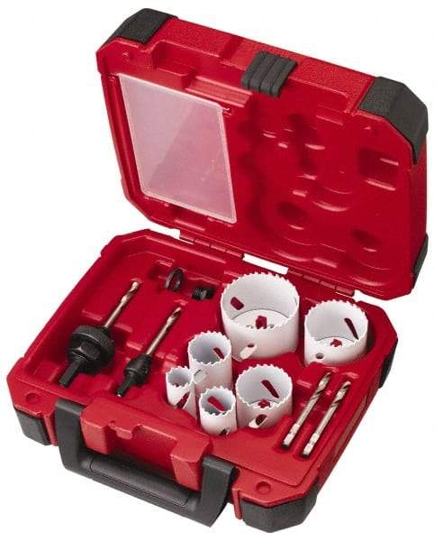 Milwaukee Tool - 10 Piece, 7/8" to 2-1/2" Saw Diam, Electrician's Hole Saw Kit - Bi-Metal, Toothed Edge, Pilot Drill Model No. 49-56-8010, Includes 6 Hole Saws - Best Tool & Supply