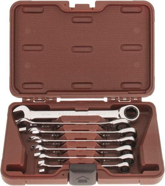 Paramount - 7 Piece, 10mm to 18mm, Ratcheting Combination Wrench Set - Metric Measurement Standard, Full Polish Chrome Finish, Comes in Blow Molded Case - Best Tool & Supply