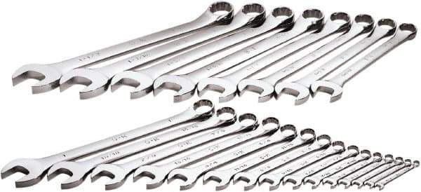 SK - 23 Piece, 1/4" to 1-1/2", 12 Point Combination Wrench Set - Inch Measurement Standard, Chrome Finish, Comes in Rack - Best Tool & Supply