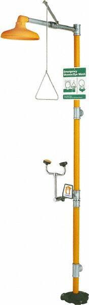 PRO-SAFE - 1-1/4" Inlet, 20 GPM shower Flow, Drench shower, Eye & Face Wash Station - No Bowl, Triangular Pull Rod & Push Flag Activated, Galvanized Steel Pipe, Plastic Shower Head, 3 GPM Bowl Flow, Corrosion Resistant, Top or Mid Supply - Best Tool & Supply