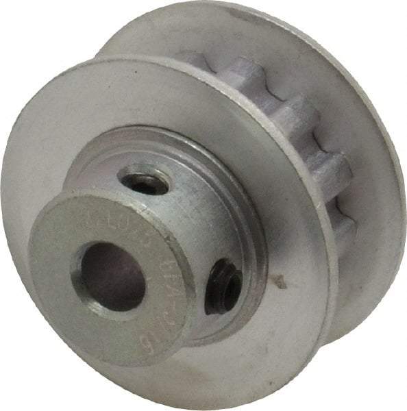 Power Drive - 12 Tooth, 3/16" Inside x 0.744" Outside Diam, Hub & Flange Timing Belt Pulley - 1/4" Belt Width, 0.764" Pitch Diam, 0.438" Face Width, Aluminum - Best Tool & Supply