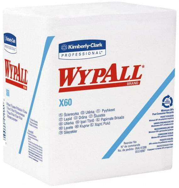 WypAll - X60 1/4 Fold Shop Towel/Industrial Wipes - Poly Pack, 12-1/2" x 12" Sheet Size, White - Best Tool & Supply