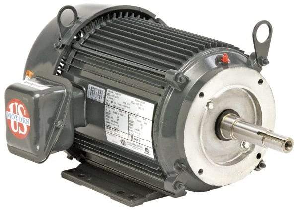 US Motors - 3 hp, TEFC Enclosure, No Thermal Protection, 1,760 RPM, 230/460 Volt, 60 Hz, Three Phase Premium Efficient Motor - Size 182 Frame, Rigid Mount, 1 Speed, Ball Bearings, 8/4 Full Load Amps, F Class Insulation, Reversible - Best Tool & Supply