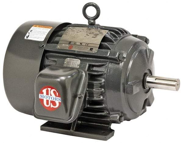 US Motors - 7-1/2 hp, TEFC Enclosure, No Thermal Protection, 1,765 RPM, 200 Volt, 60 Hz, Three Phase Energy Efficient Motor - Size 213 Frame, Rigid Mount, 1 Speed, Ball Bearings, 21.5 Full Load Amps, F Class Insulation, Reversible - Best Tool & Supply