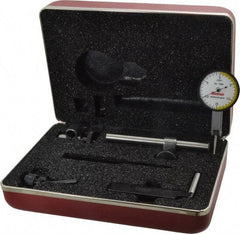 Starrett - 7 Piece, 0" to 0.03" Measuring Range, 1-3/8" Dial Diam, 0-15-0 Dial Reading, White Dial Test Indicator Kit - 13/16" Contact Point Length, 2mm Ball Diam, 0.0005" Dial Graduation - Best Tool & Supply