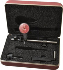 Starrett - 7 Piece, 0" to 0.01" Measuring Range, 1-3/8" Dial Diam, 0-5-0 Dial Reading, Red Dial Test Indicator Kit - 13/16" Contact Point Length, 2mm Ball Diam, 0.0001" Dial Graduation - Best Tool & Supply