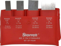 Starrett - 3/8 to 1-5/16 Inch Adjustable Parallel Set - 1-3/4 to 3-9/16 Inch Long, 9/32 Inch Thick, Includes Case, 4 Pieces - Best Tool & Supply