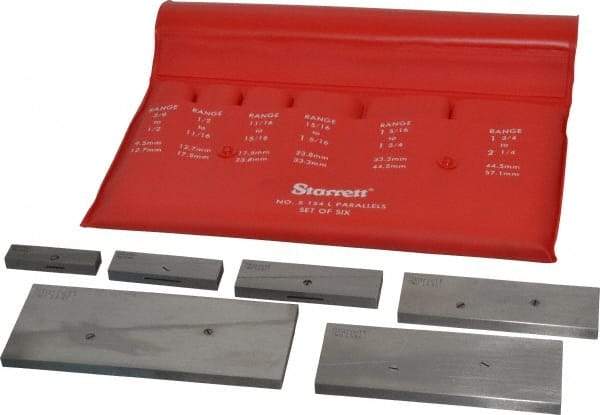 Starrett - 3/8 to 2-1/4 Inch Adjustable Parallel Set - 1-3/4 to 5-1/16 Inch Long, 9/32 Inch Thick, Includes Case, 6 Pieces - Best Tool & Supply