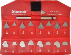 Starrett - 17 Piece, 1/64 to 17/64 Inch Radius, Stainless Steel Radius Gage Set - Satin Chrome Coated - Best Tool & Supply