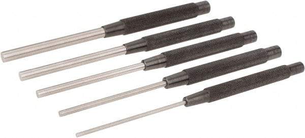 Starrett - 5 Piece, 1/8 to 3/8", Pin Punch Set - Round Shank, Comes in Plain Box - Best Tool & Supply