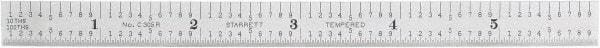 Starrett - 6" Long, 1/100, 1/64, 1/32, 1/10" Graduation, Flexible Steel Rule - 5R Graduation Style, 1/2" Wide, Silver, Satin Chrome Finish - Best Tool & Supply