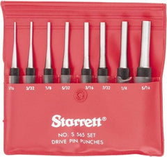 Starrett - 8 Piece, 1/16 to 5/16", Pin Punch Set - Round Shank, Comes in Vinyl Pouch - Best Tool & Supply