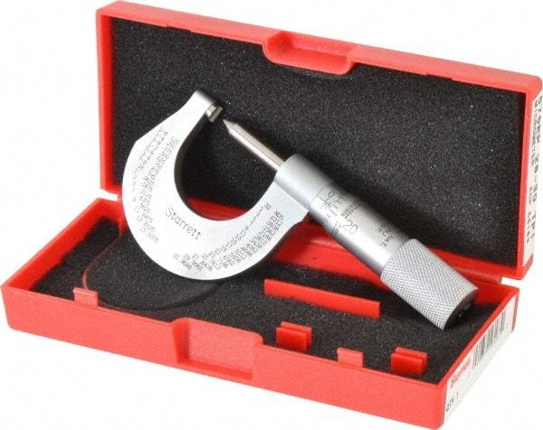 Starrett - 0 to 1" Range, Mechanical Screw Thread Micrometer - Plain Thimble, 0.001" Graduation, 0.004mm Accuracy - Best Tool & Supply