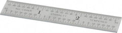 Starrett - 3" Long, 1/64, 1/32, 1/16, 1/8" Graduation, Rigid Spring Steel Rule - 4R Graduation Style, 9/16" Wide, Silver, Satin Chrome Finish - Best Tool & Supply