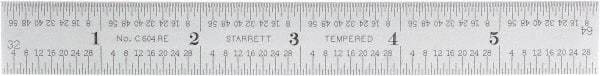 Starrett - 6" Long, 1/64, 1/32, 1/16, 1/8" Graduation, Rigid Spring Steel Rule - 4R Graduation Style, 3/4" Wide, Silver, Satin Chrome Finish - Best Tool & Supply