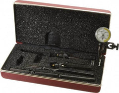 Starrett - 11 Piece, 0mm to 0.7mm Measuring Range, 15/16" Dial Diam, 0-35-0 Dial Reading, White & Yellow Dial Test Indicator Kit - 5/32" Contact Point Length, 0.9, 1.6 & 3mm Ball Diam, 0.01mm Dial Graduation - Best Tool & Supply