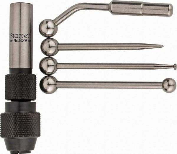 Starrett - Single End, Center Finder Set Mechanical - 0.25 Inch Head Diameter, Ball, Conical, Disc Head Type, Includes 4 Attachments, Case, Holder, 4 Pieces - Best Tool & Supply