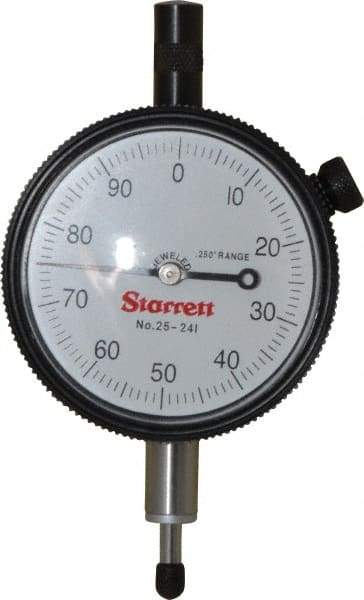 Starrett - 1/4" Range, 0-100 Dial Reading, 0.001" Graduation Dial Drop Indicator - 2-1/4" Dial, 0.1" Range per Revolution, Revolution Counter - Best Tool & Supply