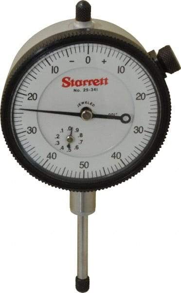 Starrett - 1" Range, 0-50-0 Dial Reading, 0.001" Graduation Dial Drop Indicator - 2-1/4" Dial, 0.1" Range per Revolution, Revolution Counter - Best Tool & Supply