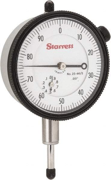 Starrett - 1/2" Range, 0-100 Dial Reading, 0.001" Graduation Dial Drop Indicator - 2-1/4" Dial, 0.1" Range per Revolution, Revolution Counter - Best Tool & Supply