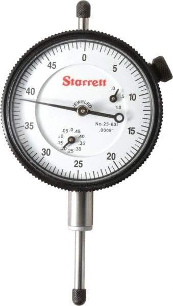 Starrett - 1" Range, 0-50 Dial Reading, 0.0005" Graduation Dial Drop Indicator - 2-1/4" Dial, 0.05" Range per Revolution, Revolution Counter - Best Tool & Supply