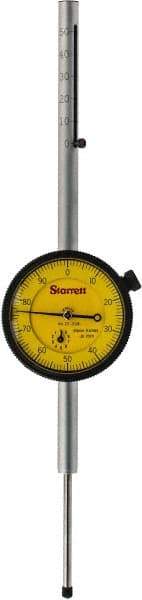 Starrett - 50mm Range, 0-100 Dial Reading, 0.01mm Graduation Dial Drop Indicator - 2-1/4" Dial, 0.0394" Range per Revolution, Revolution Counter - Best Tool & Supply