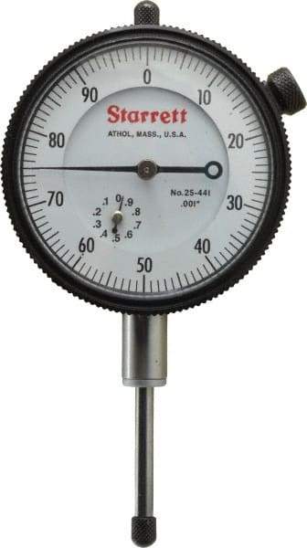 Starrett - 1" Range, 0-100 Dial Reading, 0.001" Graduation Dial Drop Indicator - 2-1/4" Dial, 0.1" Range per Revolution - Best Tool & Supply