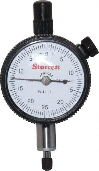 Starrett - 1/8" Range, 0-25-0 Dial Reading, 0.0005" Graduation Dial Drop Indicator - 1-11/16" Dial, 0.05" Range per Revolution, Revolution Counter - Best Tool & Supply