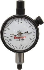 Starrett - 0.075" Range, 0-15-0 Dial Reading, 0.0005" Graduation Dial Drop Indicator - 1-11/16" Dial, 0.03" Range per Revolution, Revolution Counter - Best Tool & Supply