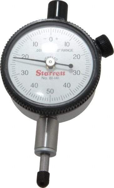 Starrett - 1/4" Range, 0-50-0 Dial Reading, 0.001" Graduation Dial Drop Indicator - 1-11/16" Dial, 0.1" Range per Revolution, Revolution Counter - Best Tool & Supply