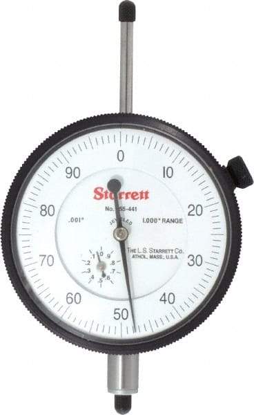 Starrett - 1" Range, 0-100 Dial Reading, 0.001" Graduation Dial Drop Indicator - 2-3/4" Dial, 0.1" Range per Revolution, Revolution Counter - Best Tool & Supply