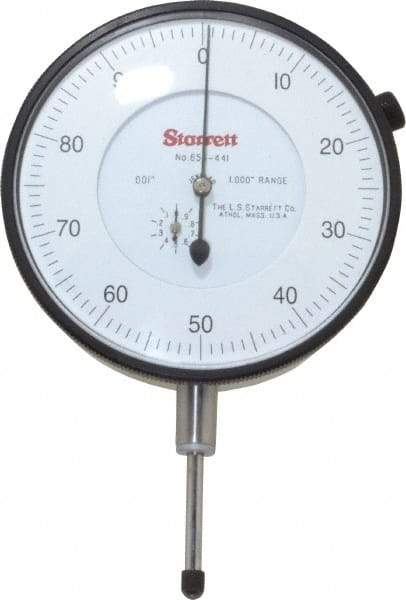 Starrett - 1" Range, 0-100 Dial Reading, 0.001" Graduation Dial Drop Indicator - 3-5/8" Dial, 0.1" Range per Revolution - Best Tool & Supply