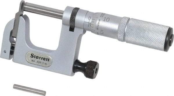 Starrett - 0 to 1 Inch Range, Carbide Face, Satin Chrome Coated, Mechanical Multi Anvil Micrometer - Friction Thimble, 0.001 Inch Graduation, 0.0002 Inch Accuracy - Best Tool & Supply